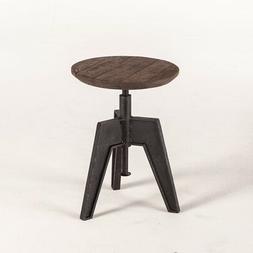 Stool Adjustable Height Wooden Seat Industrial Metal Base